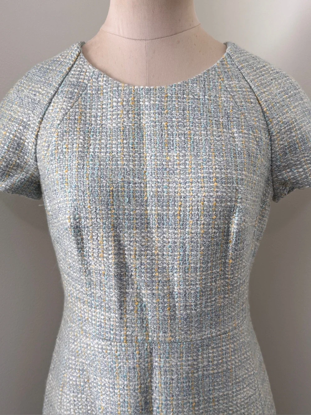J Crew 4 Tailored Tweed Short Sleeve Sheath Dress ~ Blue Wool Blend Quiet Luxury